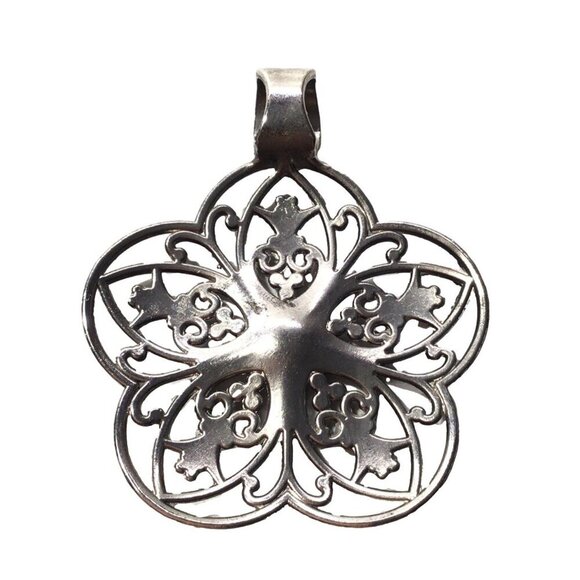 Ornate Floral Pendant For Necklace Silver Tone - Picture 2 of 2